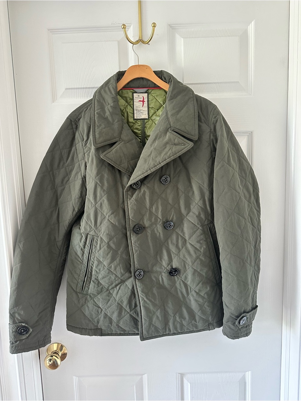 Relwen Thermal Quilted Peacoat Men’s Small Olive Green Diamond Quilted